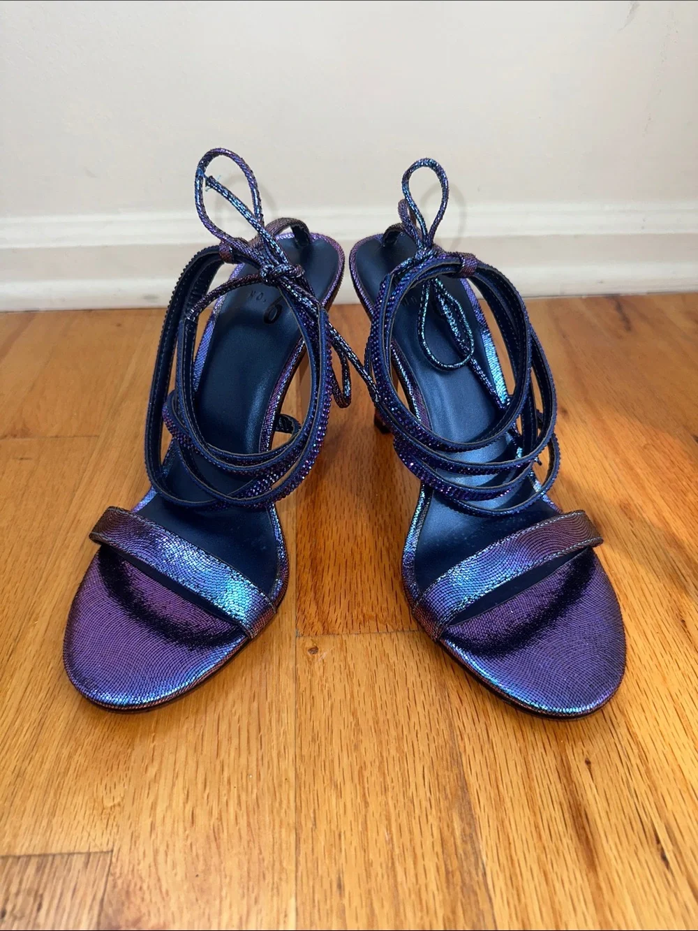 Iridescent Blue/Purple Lace-Up Heeled Sandals - Picture 8 of 10